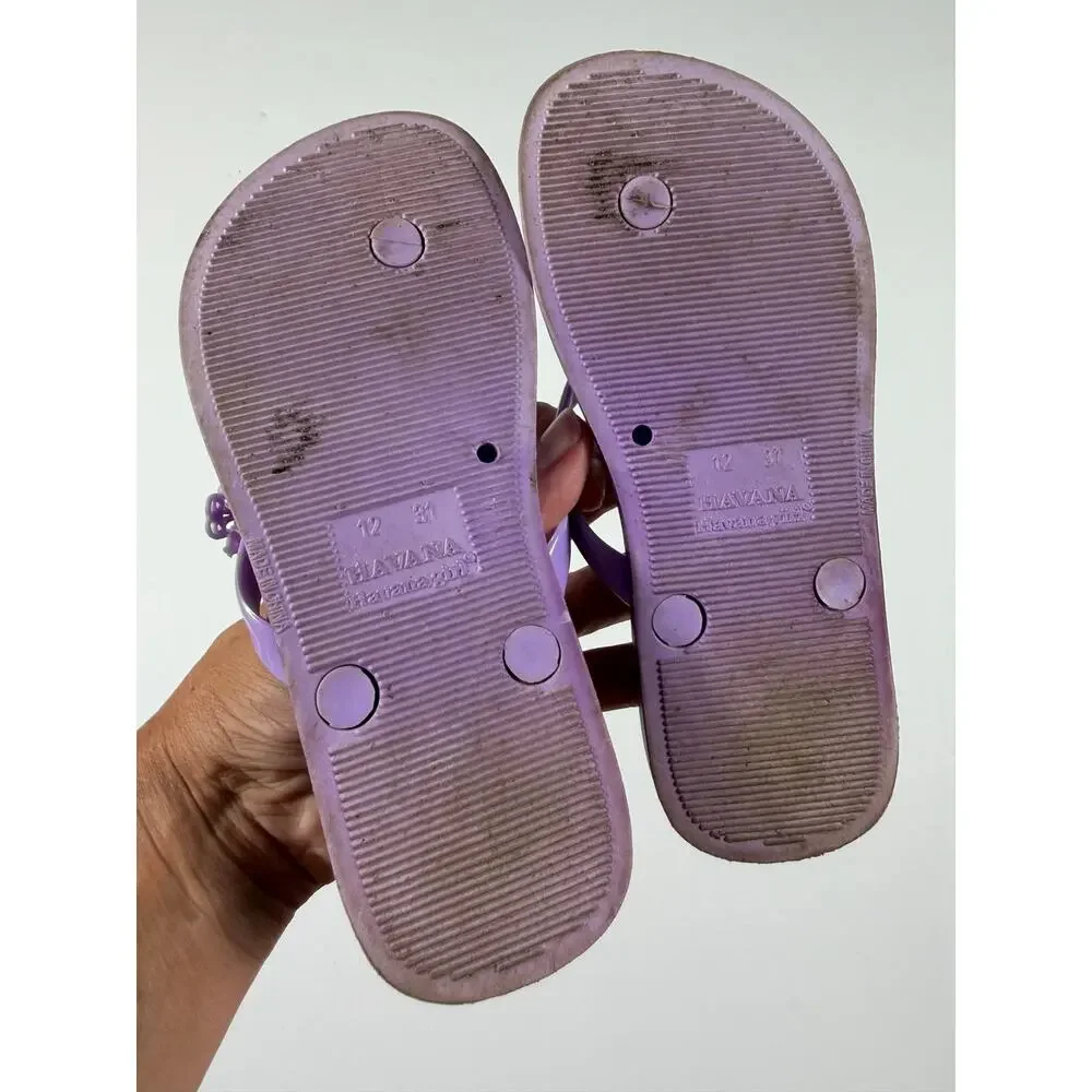 Havaianas Girls Purple Floral Rhinestone Flip Flops Size 12 (EU 31)